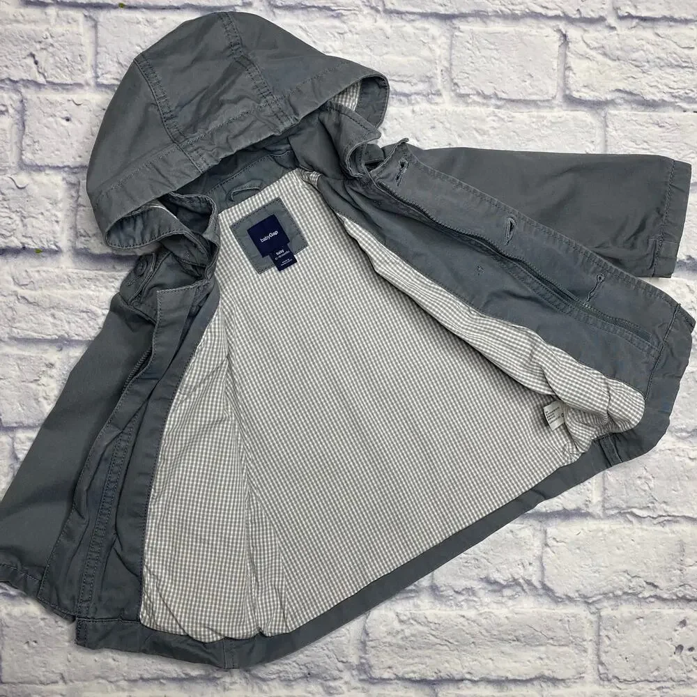 babyGap Hooded Trench Coat in a Grey Blue